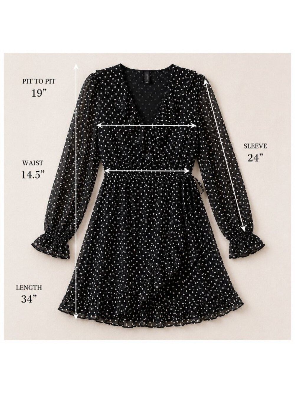 H&M Polka Dot Ruffle Wrap Dress Sheer Sleeve NWT Size US 12 - Picture 11 of 16